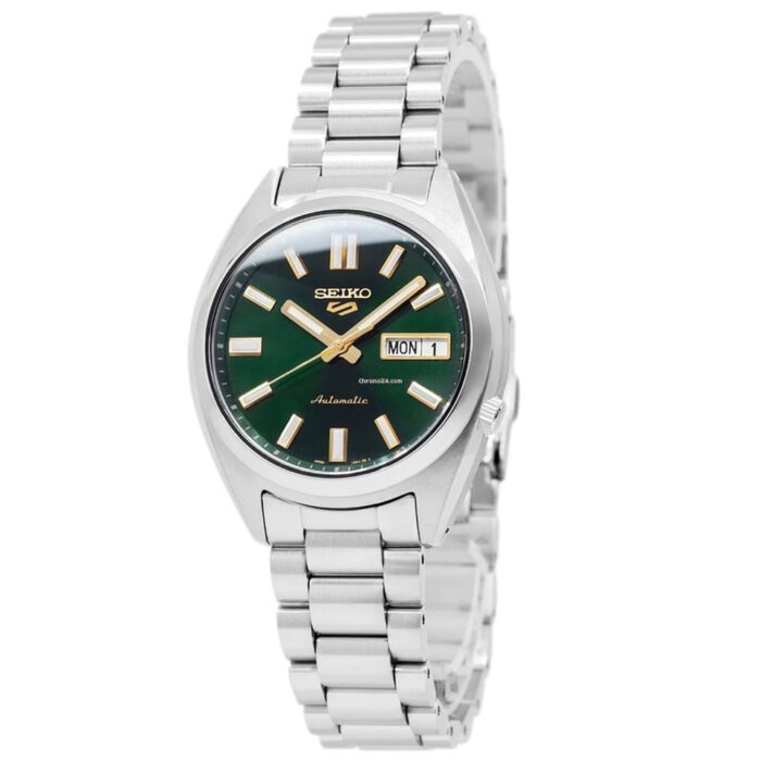 Seiko 5 Sports Automatic Green Dial Silver Steel Strap Watch for Men - SRPL57K1 - Image 2